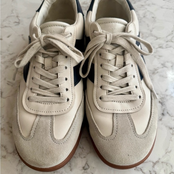 Vince Ivory and Dark Blue Leather Sneakers - Picture 2 of 4